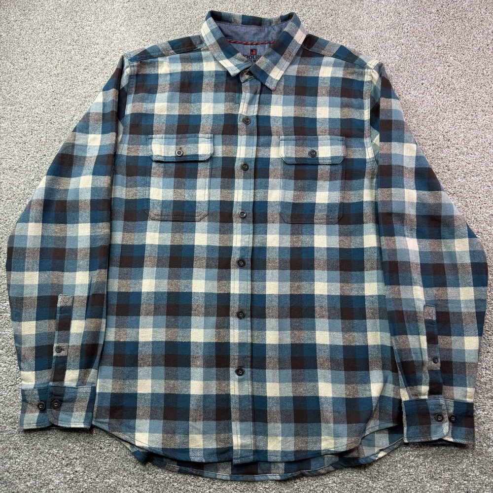 Woolrich Shirt Mens Large Blue Plaid Button Down‎ Flannel Trout Run Outdoor Work